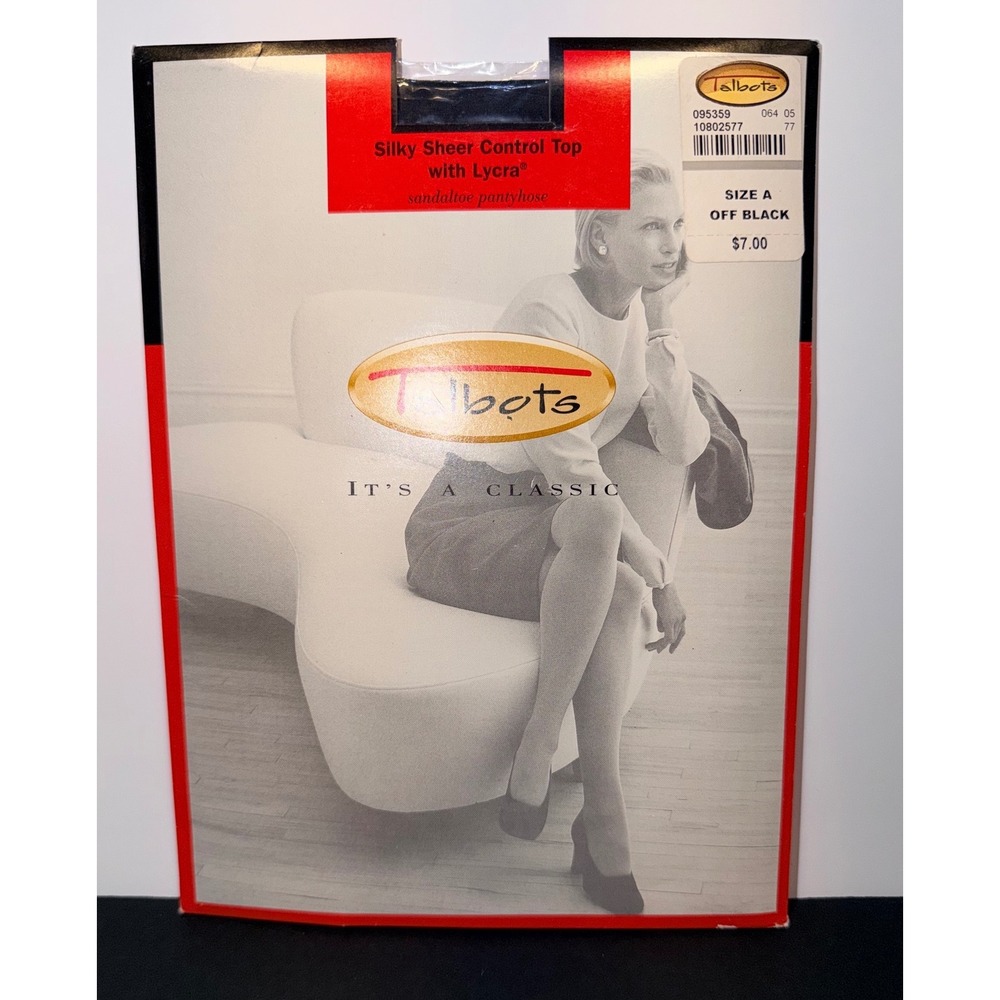 Talbots Silky Sheer Control Top Pantyhose Off Black Size A Sandaltoe NIP